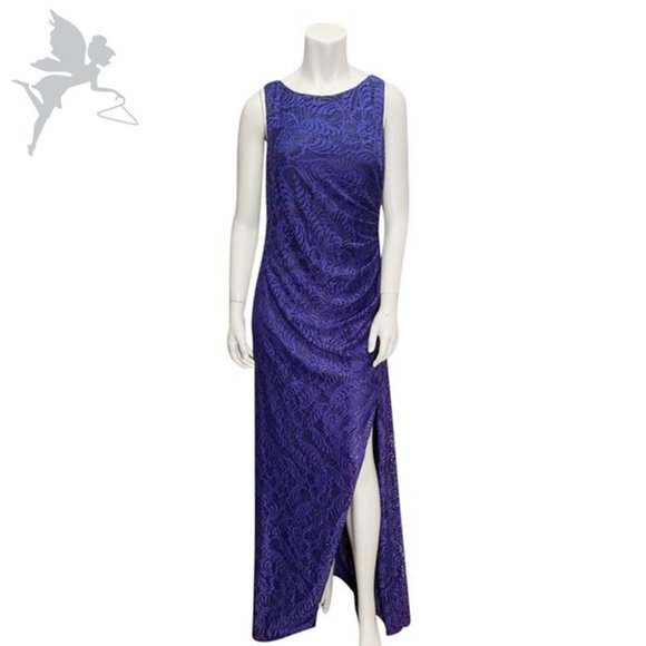 NWT ADRIANNA PAPELL Ruched Side Lace Evening gown - Picture 1 of 6